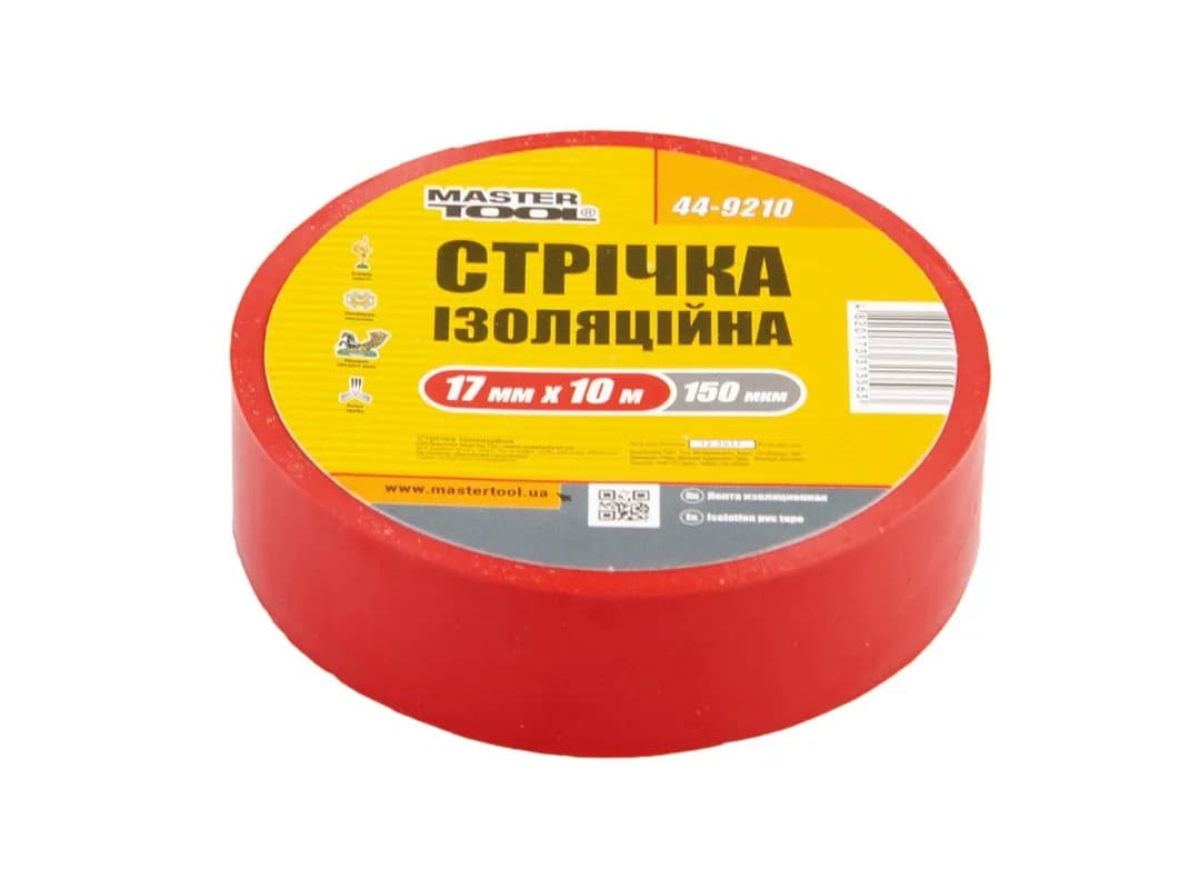 Стрічка ізоляційна MASTERTOOL PVC 17 мм×10 м 10 шт червона 44-9210