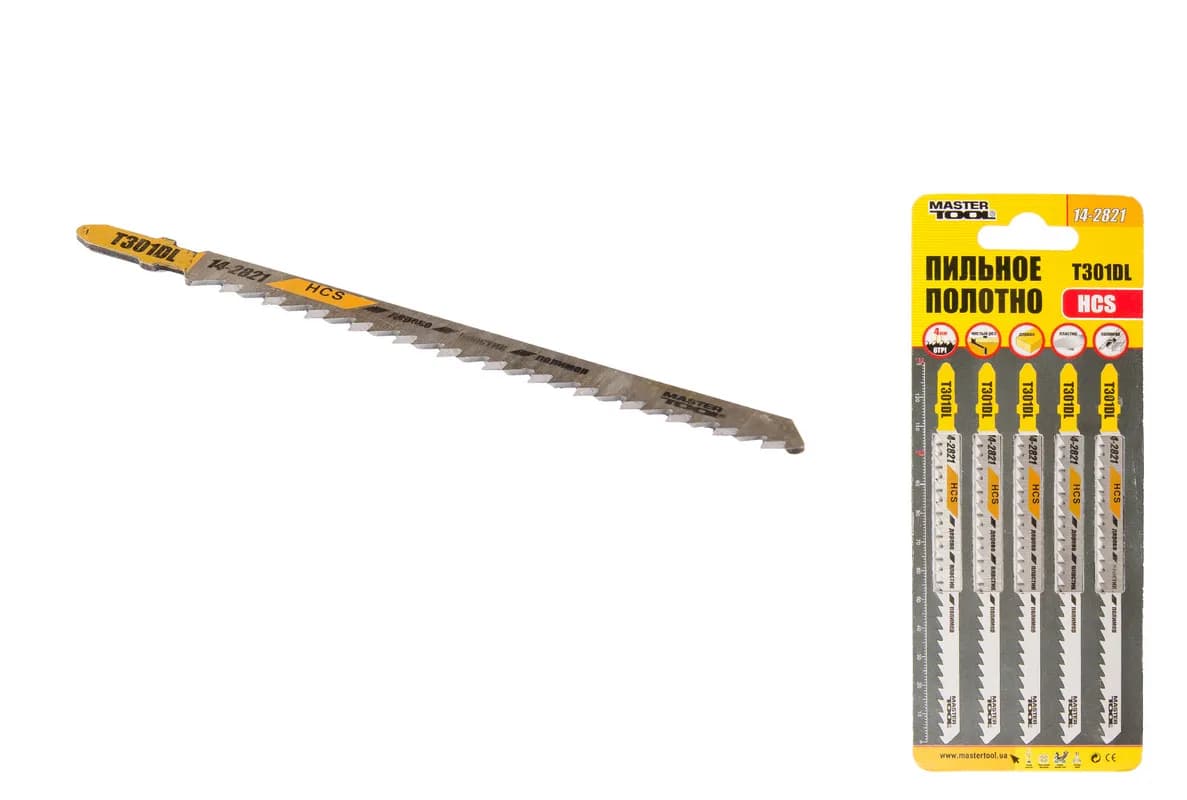 Полотно пильне для лобзика MASTERTOOL T301DL 5 шт дерево/пластик чистий прямий різ 6TPI/132 мм 14-2821 - зображення 1