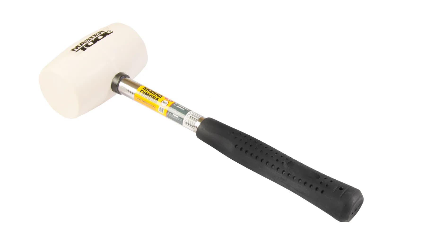 Киянка гумова MASTERTOOL 60 мм 450 г металева рукоятка біла 02-1312 - зображення 1