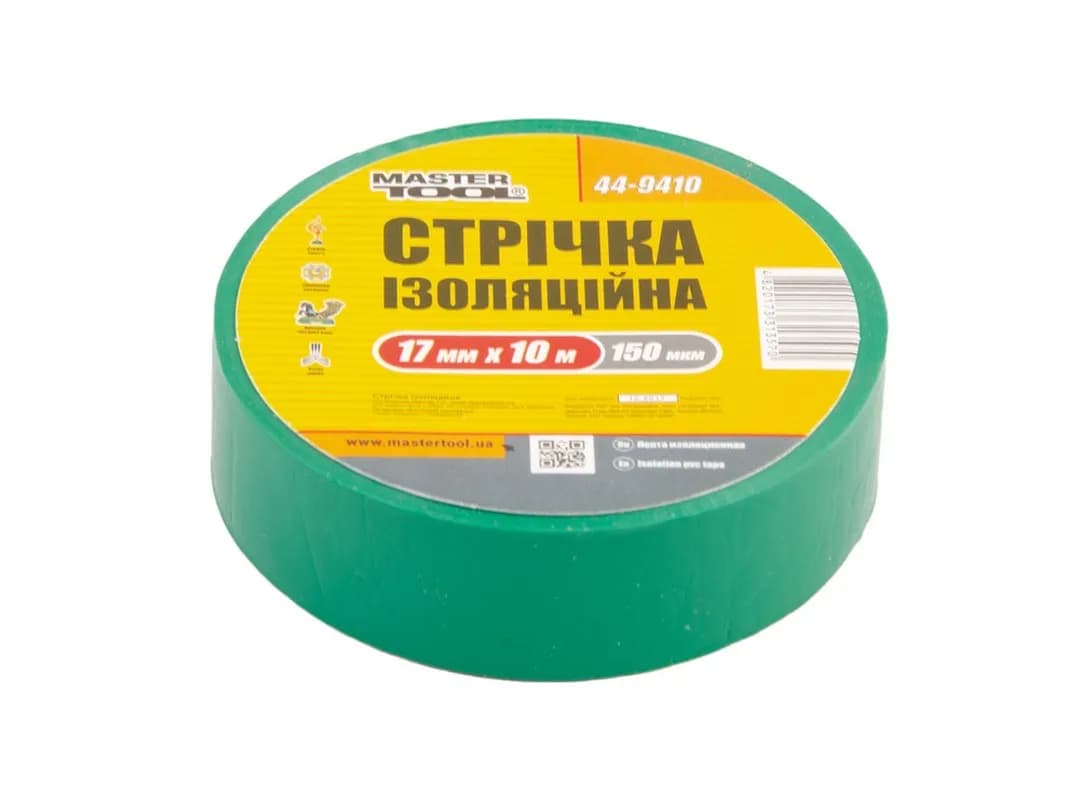 Стрічка ізоляційна MASTERTOOL PVC 17 мм×10 м 10 шт зелена 44-9410