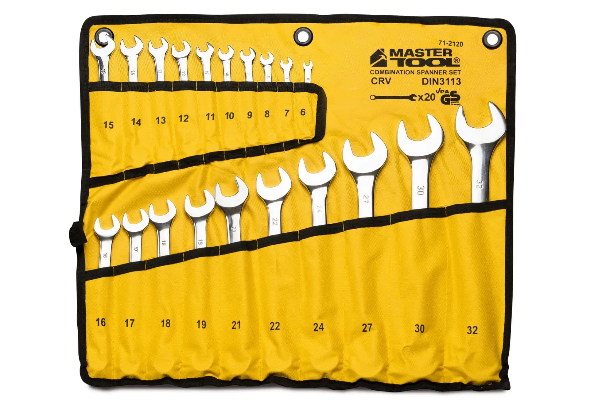 Ключі комбіновані MASTERTOOL SATIN FINISH набір 20 шт (6–19/21/22/24/27/30/32 мм) CrV DIN 3113 у чохлі 71-2120