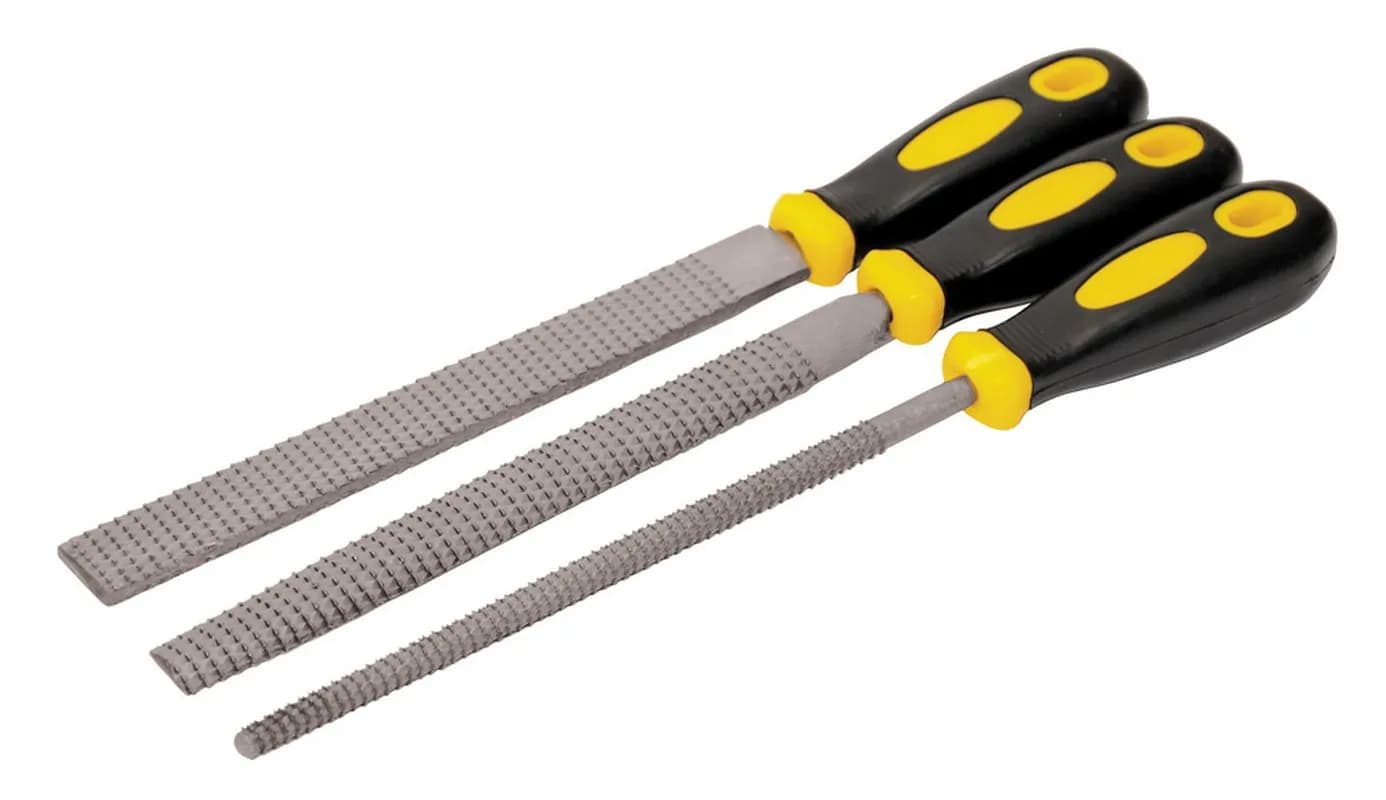 Рашпілі по дереву MASTERTOOL 200 мм набір 3 шт плоский/круглий/напівкруглий 06-0330 - зображення 1