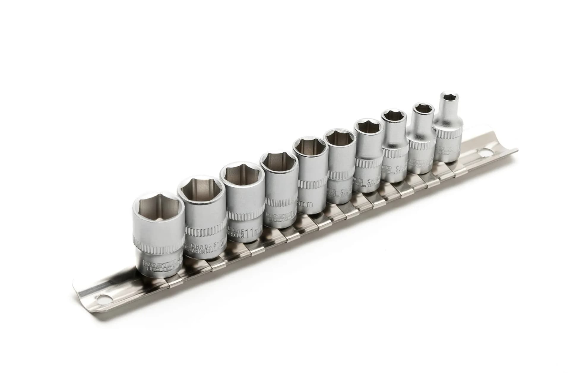 Набір головок торцевих MASTERTOOL 6-гранних 1/4" 4-13 мм L 25 мм CrV 10 шт 78-1410 - зображення 1