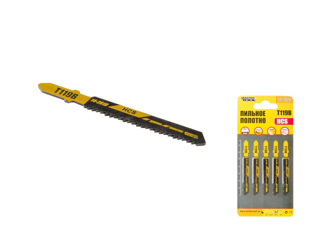Полотно пильне для лобзика MASTERTOOL T119B 5 шт дерево/пластик швидкий прямий різ 12TPI/77 мм 14-2819