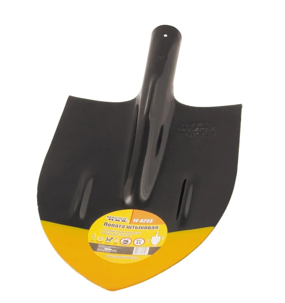 Лопата штикова MASTERTOOL 210 x 290 x 405 мм, чорно-жовте фарбування, ребра жорсткості 14-6255 - зображення 1