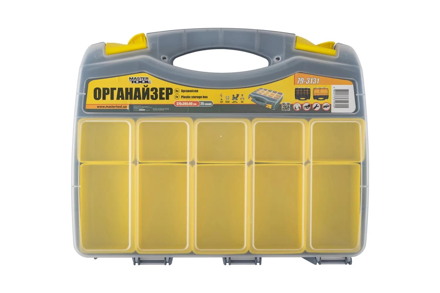 Органайзер двосторонній MASTERTOOL з ручкою 15" 370х300х80 мм 15 секцій/10 лотків 79-3131 - зображення 1