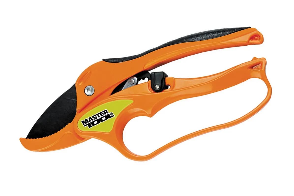 Секатор садовий MASTERTOOL з ковадлом, храповий 200 мм, алюмінієві ручки з TPR покриттям, тефлонове лезо Mn65 14-6112 - зображення 1