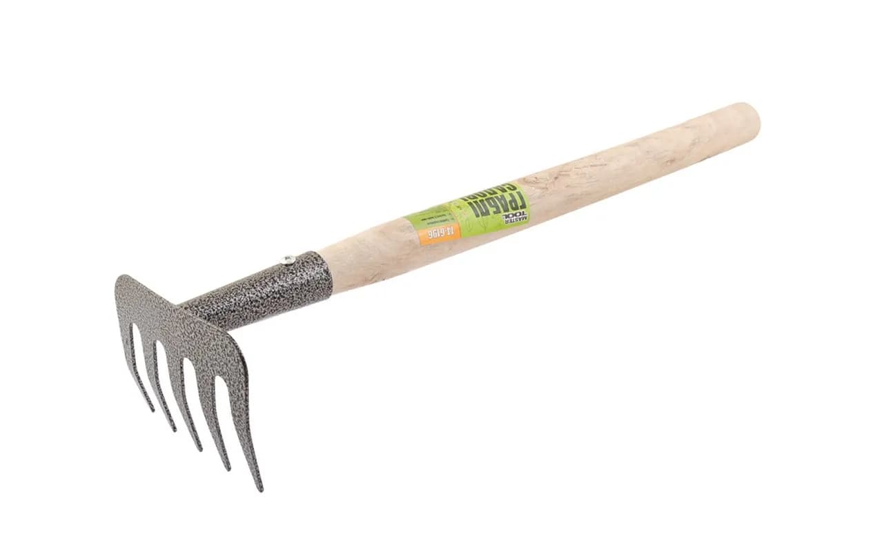 Граблі садові MASTERTOOL 5 зубів 375×95 мм з подовженою дерев'яною ручкою 14-6196