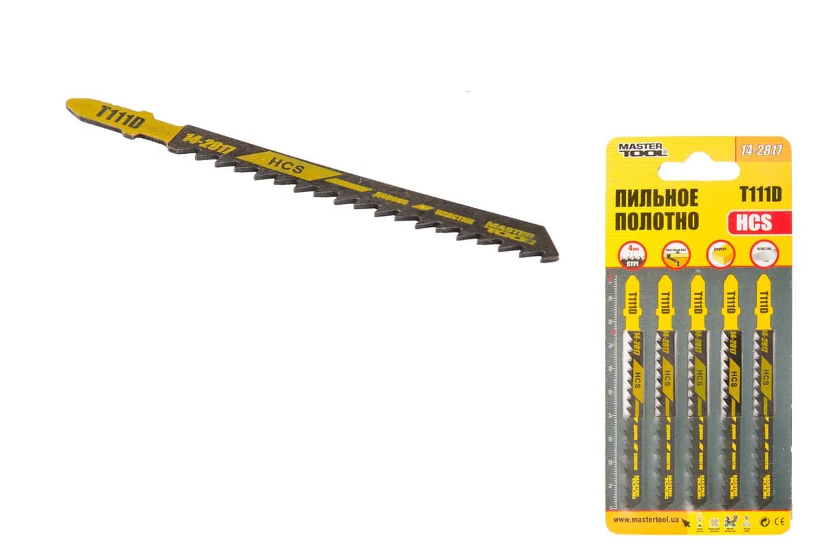 Полотно пильне для лобзика MASTERTOOL T111D 5 шт дерево/пластик швидкий прямий різ 6TPI/100 мм basic 14-2817