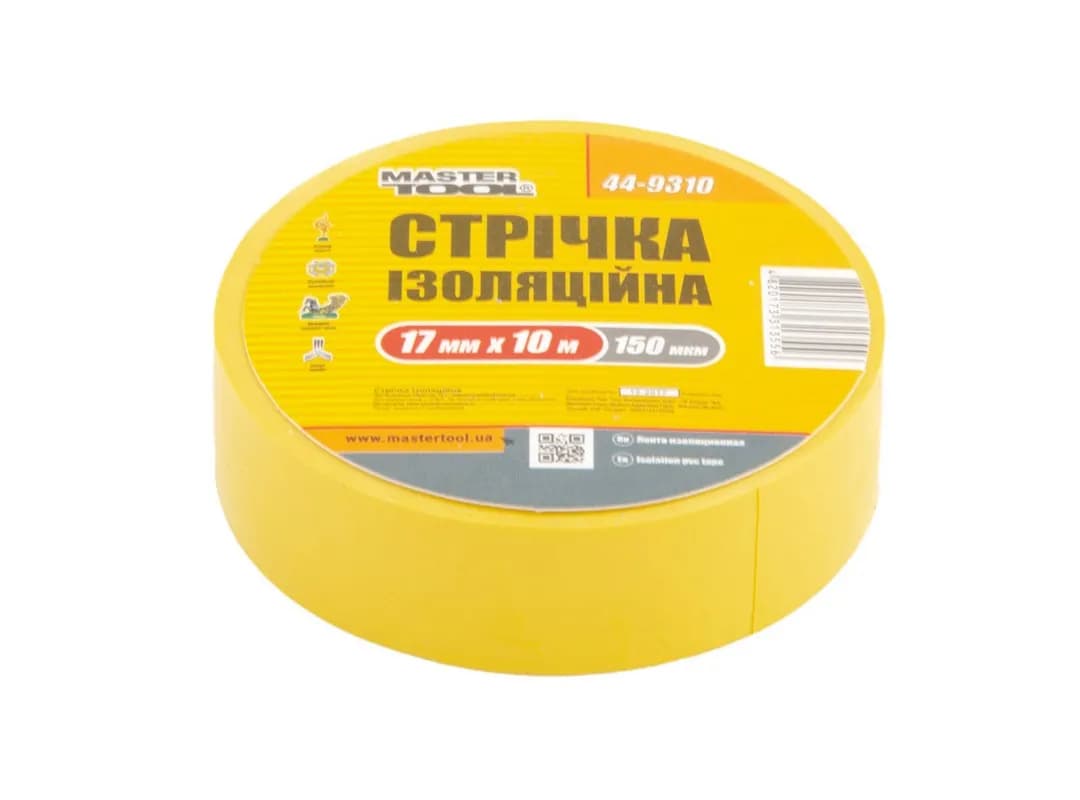 Стрічка ізоляційна MASTERTOOL PVC 17 мм×10 м 10 шт жовта 44-9310