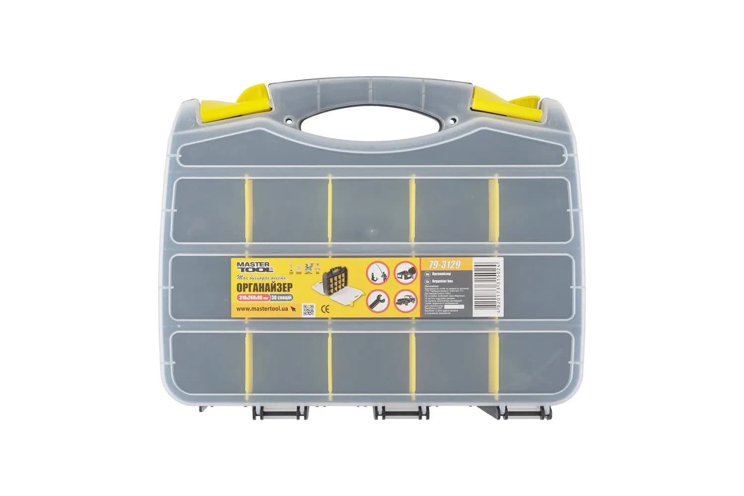 Органайзер двосторонній MASTERTOOL з ручкою 12.5" 310х260х80 мм 30 секцій 79-3129 - зображення 1