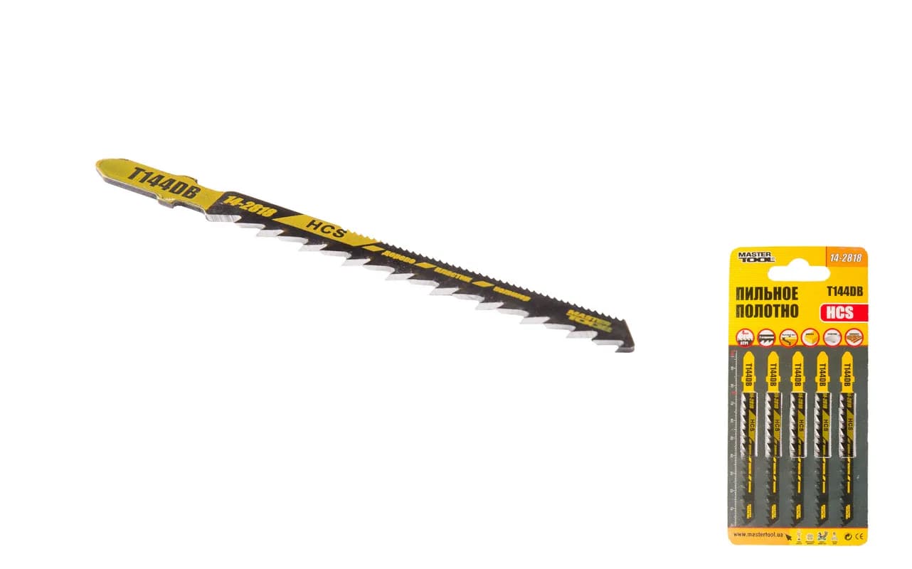 Полотно пильне для лобзика MASTERTOOL T144DB 5 шт дерево/пластик швидкий прямий різ/реверс 6TPI/100 мм 14-2818