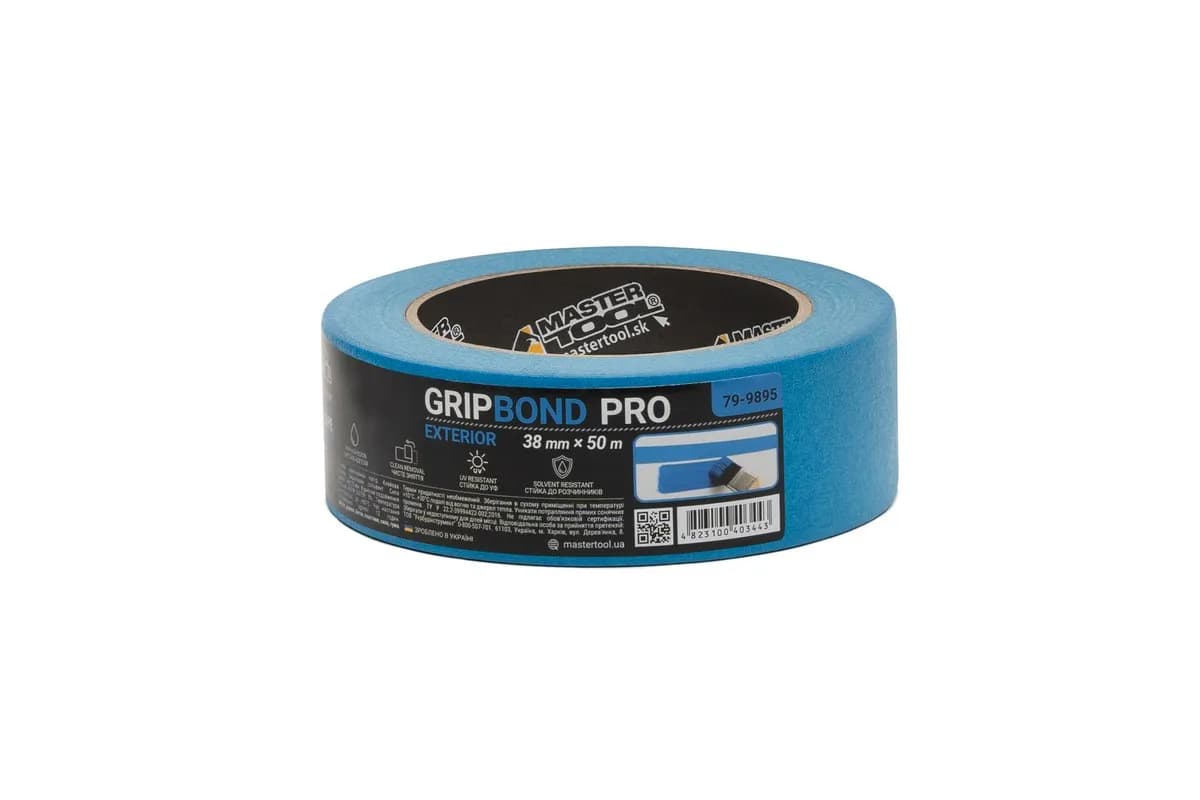 Стрічка малярна для фасадних робіт MASTERTOOL GripBond Pro Exterior 38 мм×50 м синя 79-9895 - зображення 1