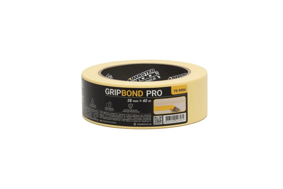 Стрічка малярна універсальна MASTERTOOL GripBond Pro 38 мм×40 м жовта 79-9906 - зображення 1
