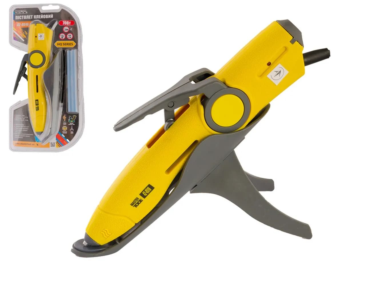 Пістолет клейовий - ручка MASTERTOOL Ø 7.2 мм 70 Вт/220 В/50 Гц 4.5 г/хв "Крапля-Стоп" LED-індикатор 42-0516