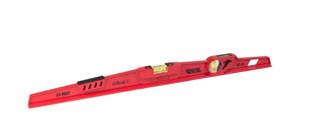 Рівень будівельний литий алюмінієвий, ударний MASTERTOOL 60 см, 2 капсули, з дзеркалом, фрезерована поверхня, точність 0,5 мм/м (0,03°) 33-0602 - зображення 1