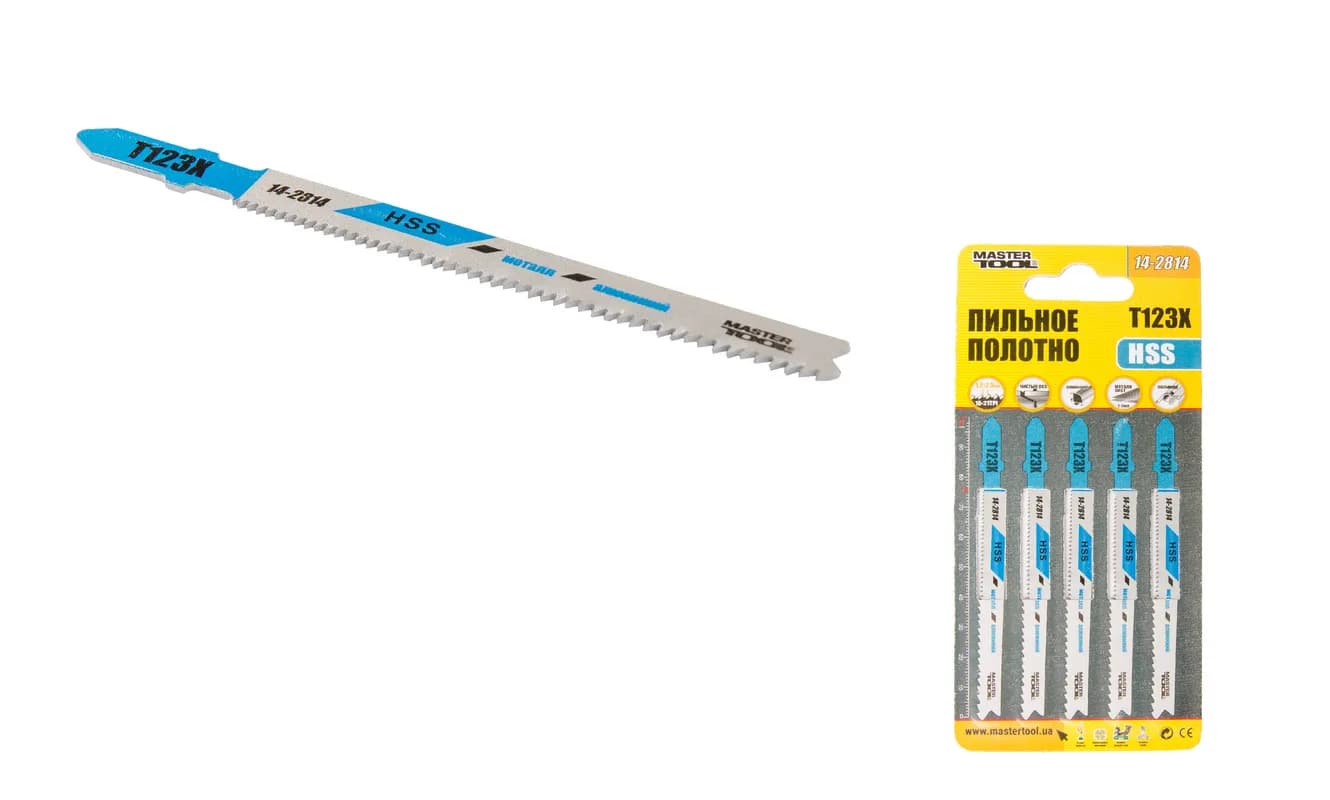 Полотно пильне для лобзика MASTERTOOL T123X PROGRESSOR 5 шт метал чистий прямий різ 10-21TPI/100 мм 14-2814