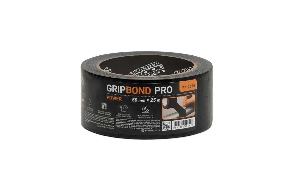 Стрічка армована MASTERTOOL GripBond Pro Power t 80°C 50 мм×25 м чорна 77-2625