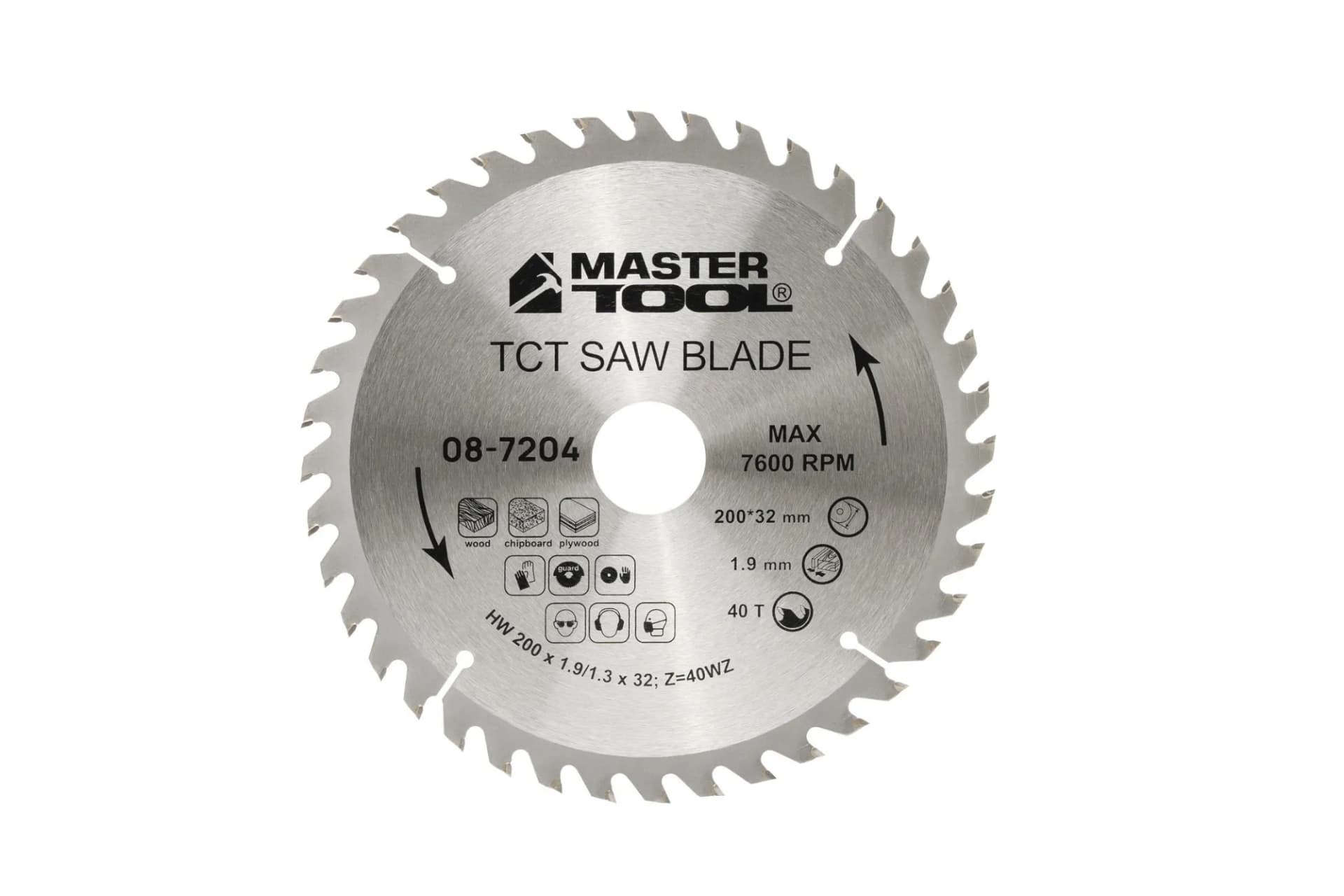 Диск пильний для дерева MASTERTOOL з твердосплавними напайками 200×32×40T адаптер 32-30/32-25.4 08-7204 - зображення 1