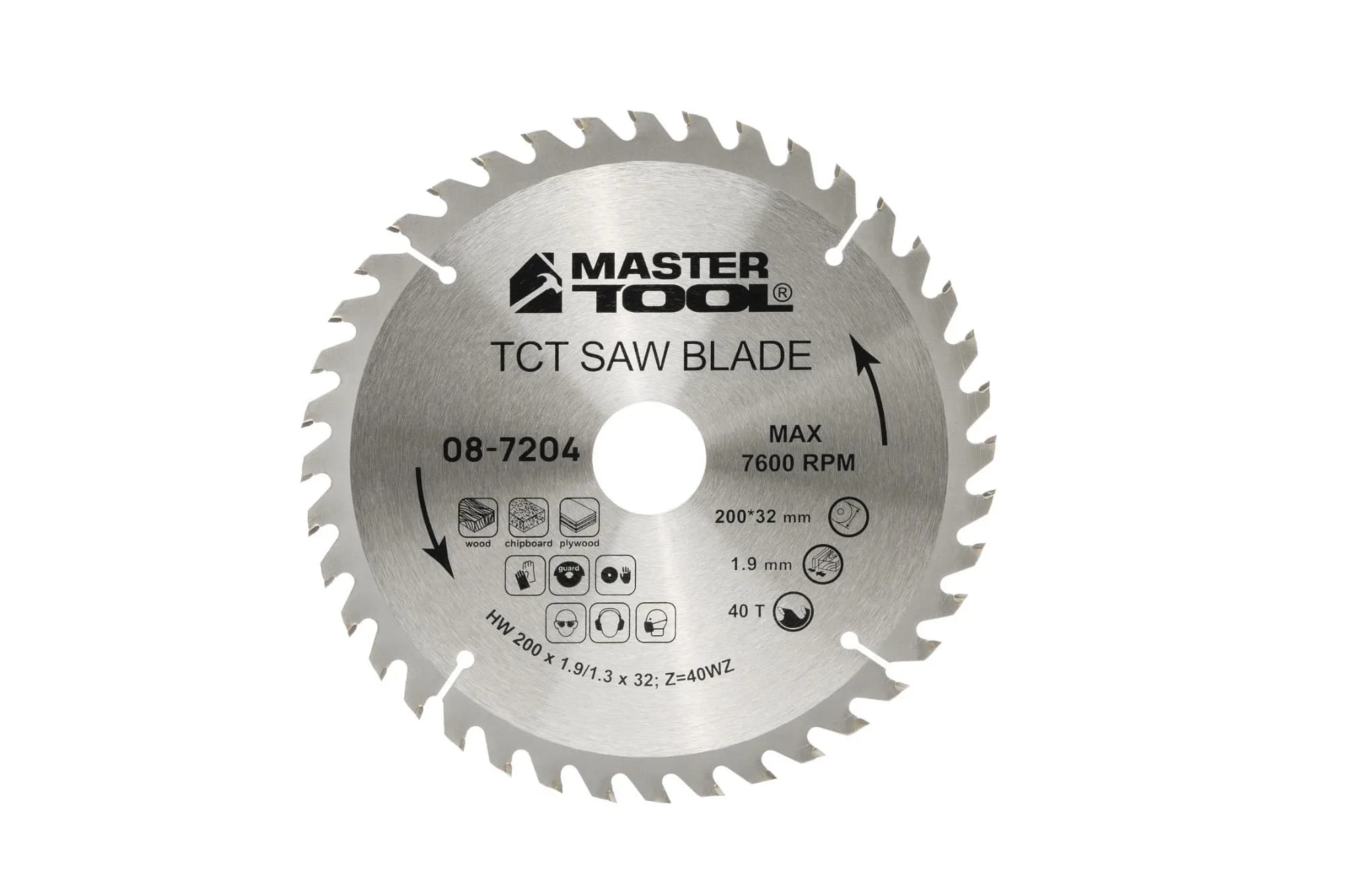 Диск пильний для дерева MASTERTOOL з твердосплавними напайками 200×32×40T адаптер 32-30/32-25.4 08-7204