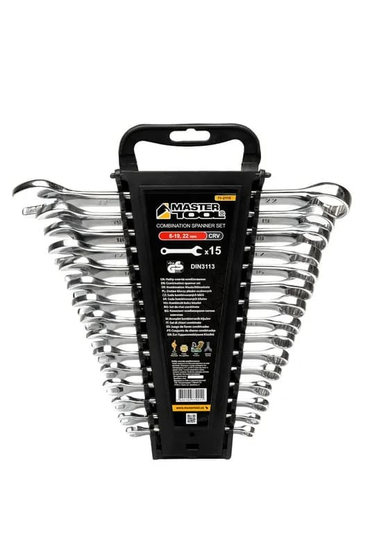 Ключі комбіновані MASTERTOOL SATIN FINISH набір 15 шт (6–19/22 мм) CrV DIN 3113 71-2115 - зображення 1