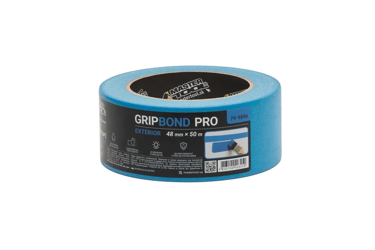 Стрічка малярна для фасадних робіт MASTERTOOL GripBond Pro Exterior 48 мм×50 м синя 79-9896 - зображення 1