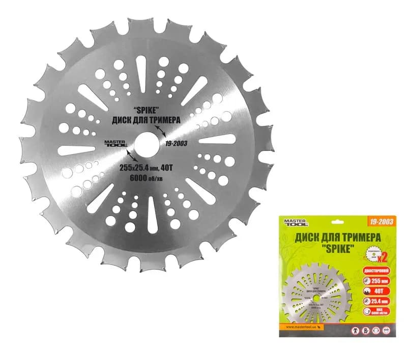 Диск для тримера MASTERTOOL SPIKE 255 x 25,4 x 40T з твердосплавними напайками, двосторонній 19-2003 - зображення 1