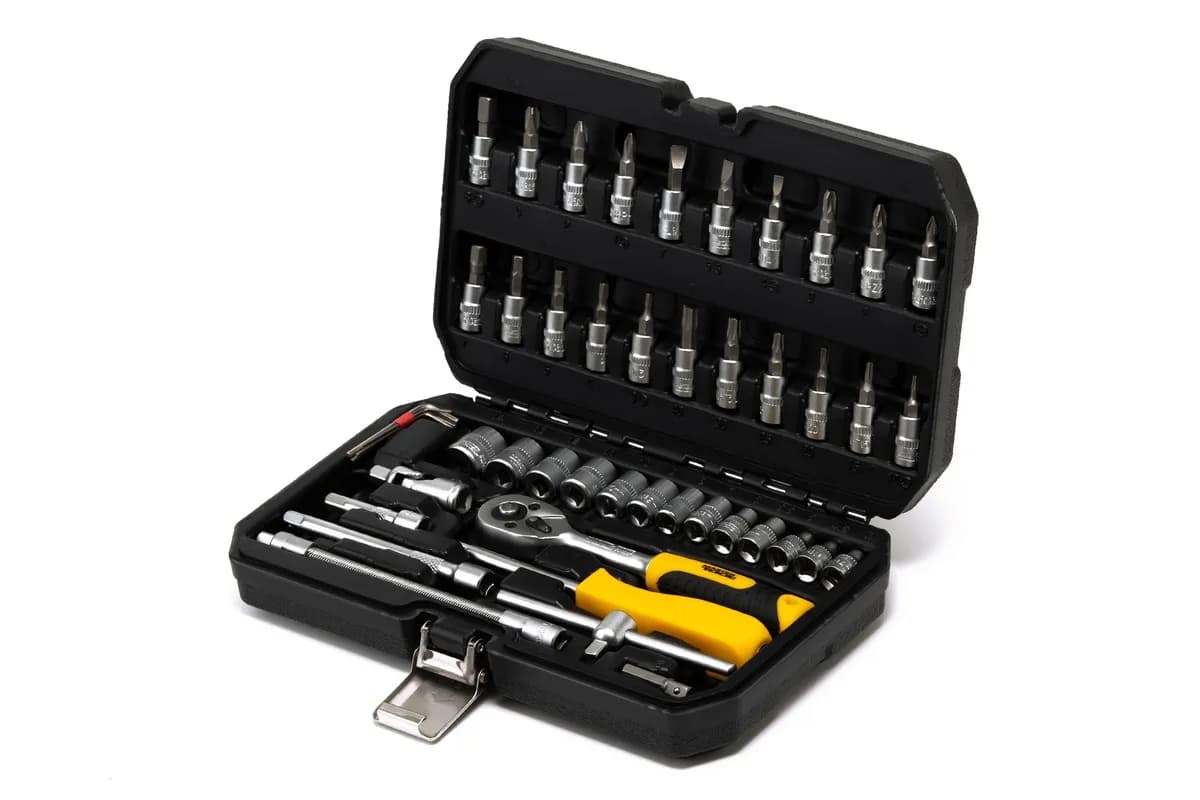 Набір інструментів MASTERTOOL ¼" 46 шт 4-14 мм CrV кейс з металевими замками 78-2047 - зображення 1
