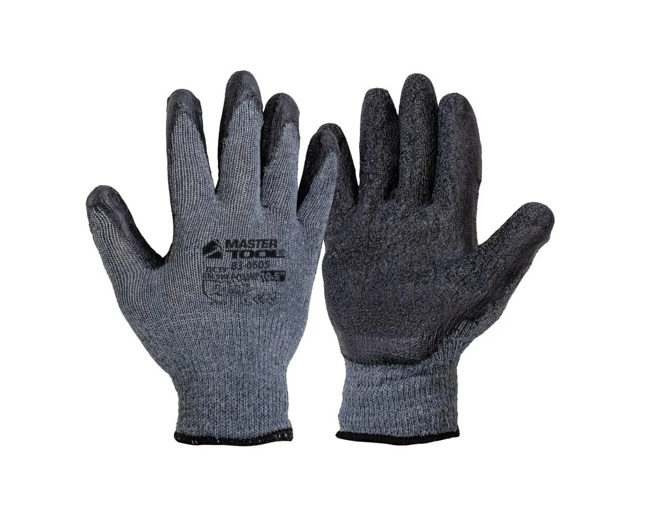 Рукавички бавовняні утеплені MASTERTOOL CRINKLE LATEX COTTON латексне покриття долоні 10.5" підвіс сіро-чорні 83-0605 - зображення 1