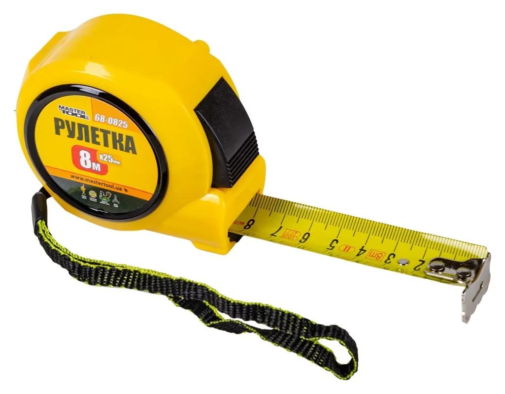 Рулетка MASTERTOOL 8 м×25 мм автоматичний фіксатор полотна 68-0825