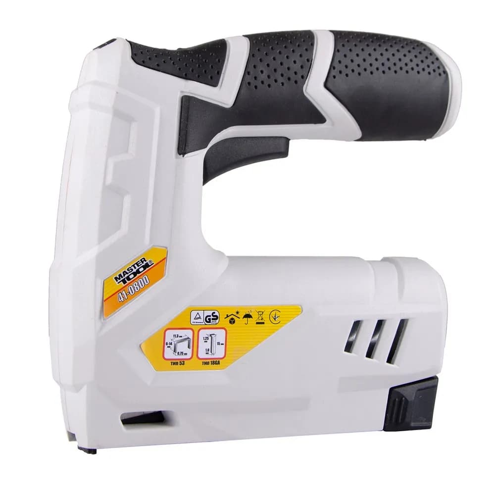 Степлер акумуляторний MASTERTOOL 2-в-1 скоба R53 6–14 мм/цвях 18GA 15 мм, Li-Ion 1300 mAh, 3.6 В 41-0800 - зображення 1