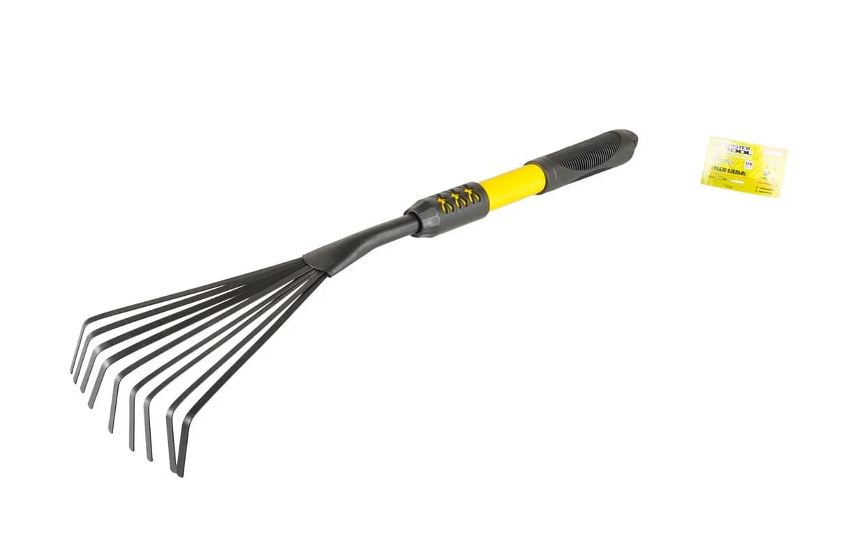 Граблі садові віялові MASTERTOOL 9 зубів 510×160 мм з подовженою металевою ручкою 14-6168 - зображення 1