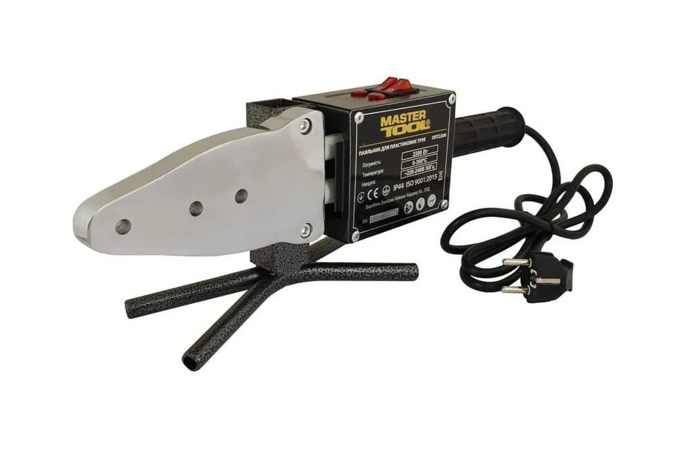 Паяльник для пластикових труб MASTERTOOL 20-63 мм 2 режими 1100-2200 Вт/220 V/50 Hz 0-300°С IP44 LED металевий кейс/аксесуари ППТ2200 - зображення 1