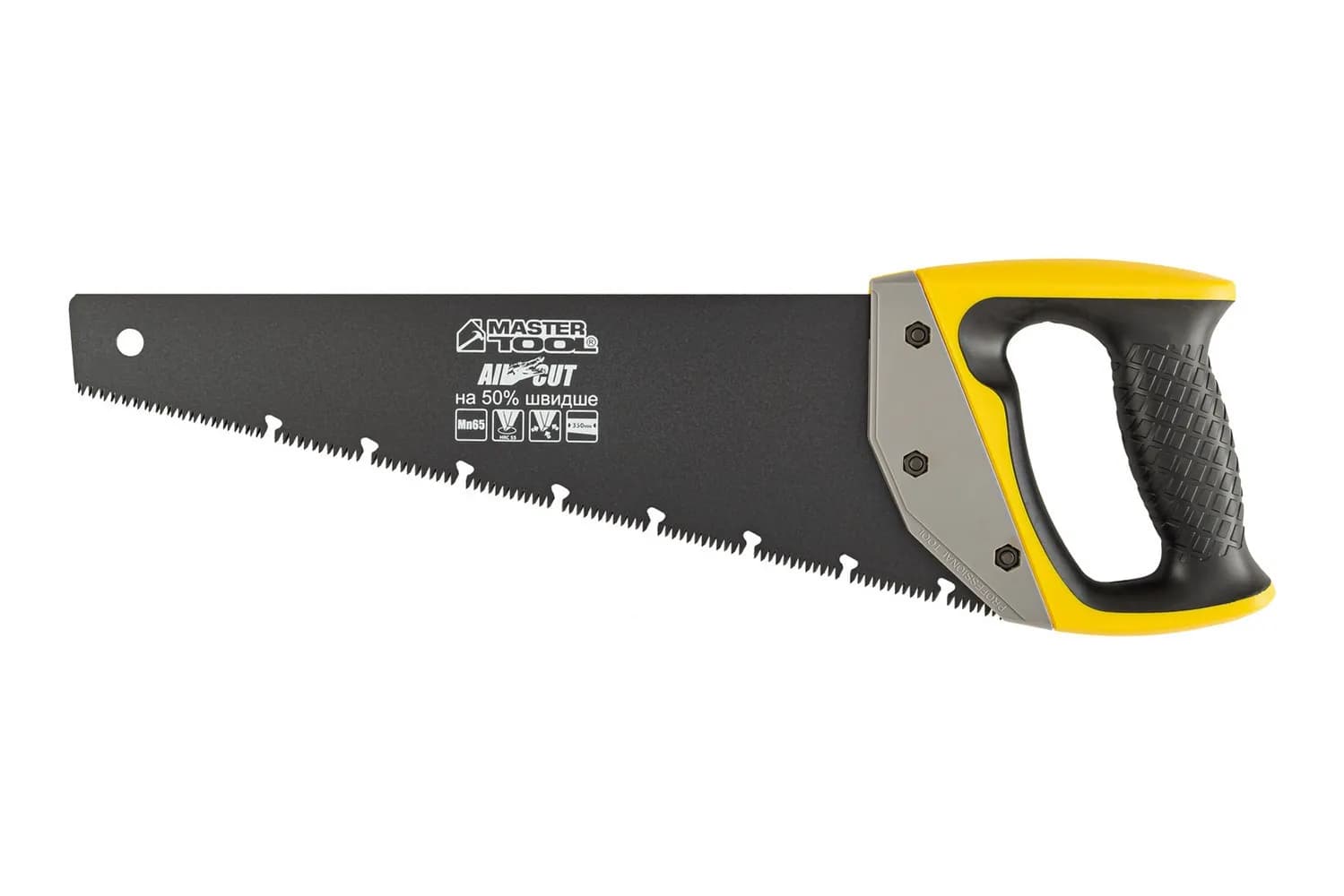 Ножівка столярна MASTERTOOL BLACK ALLIGATOR 350 мм 9TPI MAX CUT загартований зуб 3-D заточування тефлонове покриття 14-2435 - зображення 1