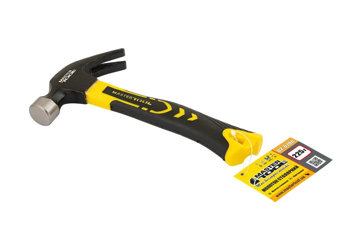 Молоток столярний MASTERTOOL 225 г HRC 50 рукоятка фібергласова 160 мм 02-0706 - зображення 1