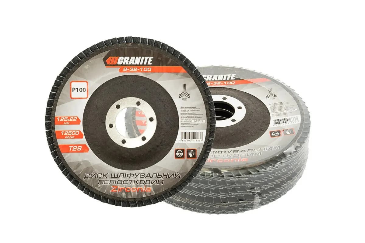 Диск шліфувальний пелюстковий конусний GRANITE ZIRCONIA Т29 зерно 100 125×22 мм 5 шт 8-32-100PC - зображення 1