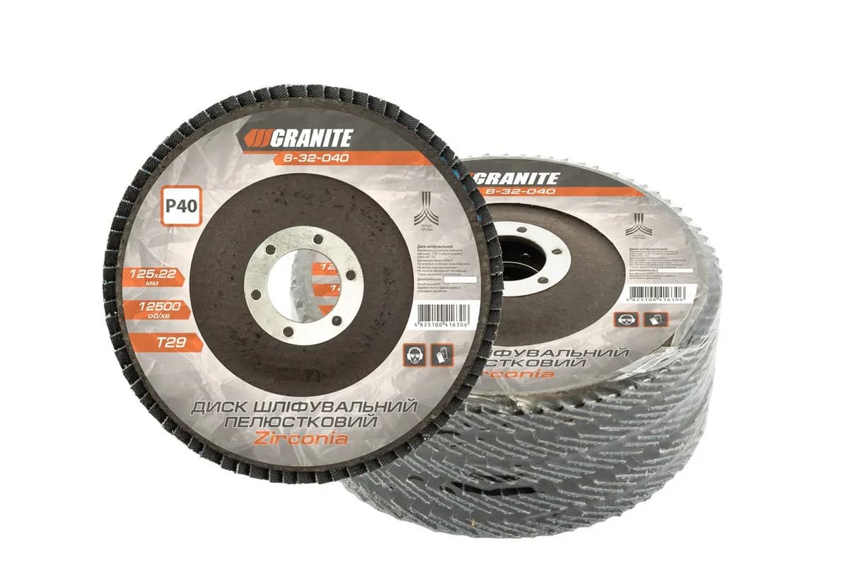 Диск шліфувальний пелюстковий конусний GRANITE ZIRCONIA Т29 зерно 40 125×22 мм 5 шт 8-32-040PC - зображення 1