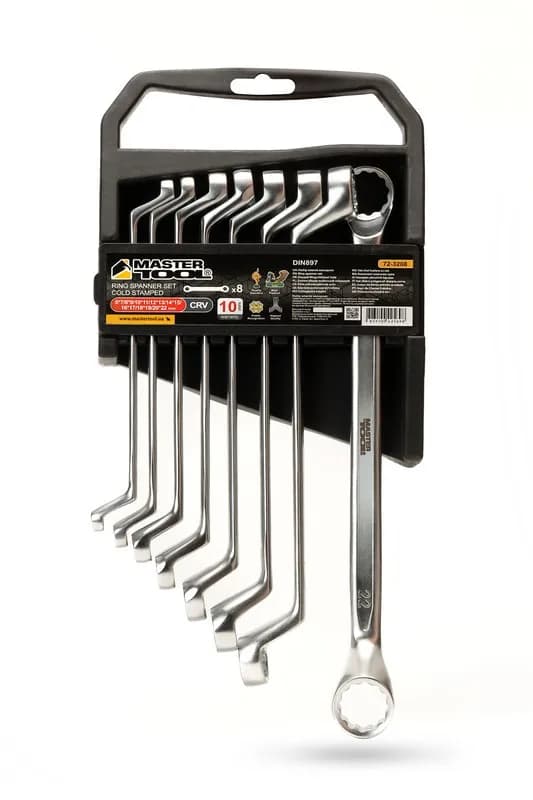 Ключі накидні MASTERTOOL COLD FORGED набір 8 шт (6–20/22 мм) 31CrV3 DIN 897 72-3208 - зображення 1
