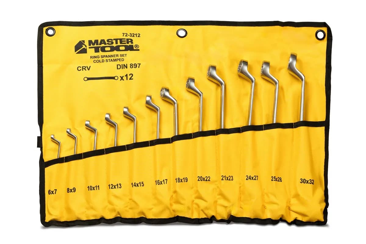 Ключі накидні MASTERTOOL COLD FORGED набір 12 шт (6–25/27/28/30/32 мм) 31CrV3 DIN 897 у чохлі 72-3212 - зображення 1