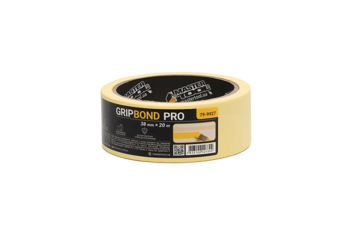 Стрічка малярна універсальна MASTERTOOL GripBond Pro 38 мм×20 м жовта 79-9927 - зображення 1