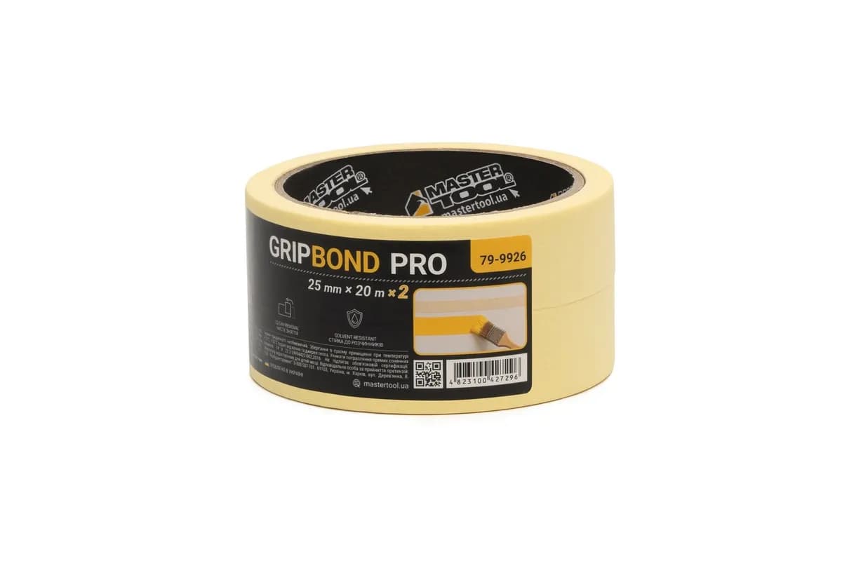 Стрічка малярна універсальна MASTERTOOL GripBond Pro 25 мм×20 м 2 шт жовта 79-9926