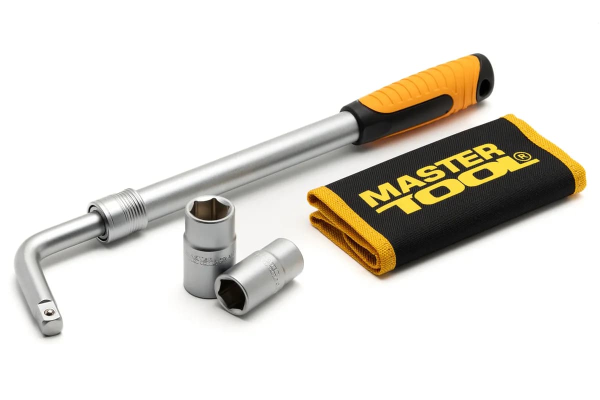 Ключ балонний MASTERTOOL L-Type телескопічний 1/2" головки 17×19/21×23 мм CrV 380–530 мм у чохлі 78-0100
