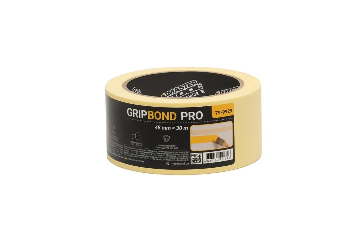 Стрічка малярна універсальна MASTERTOOL GripBond Pro 48 мм×30 м жовта 79-9929 - зображення 1