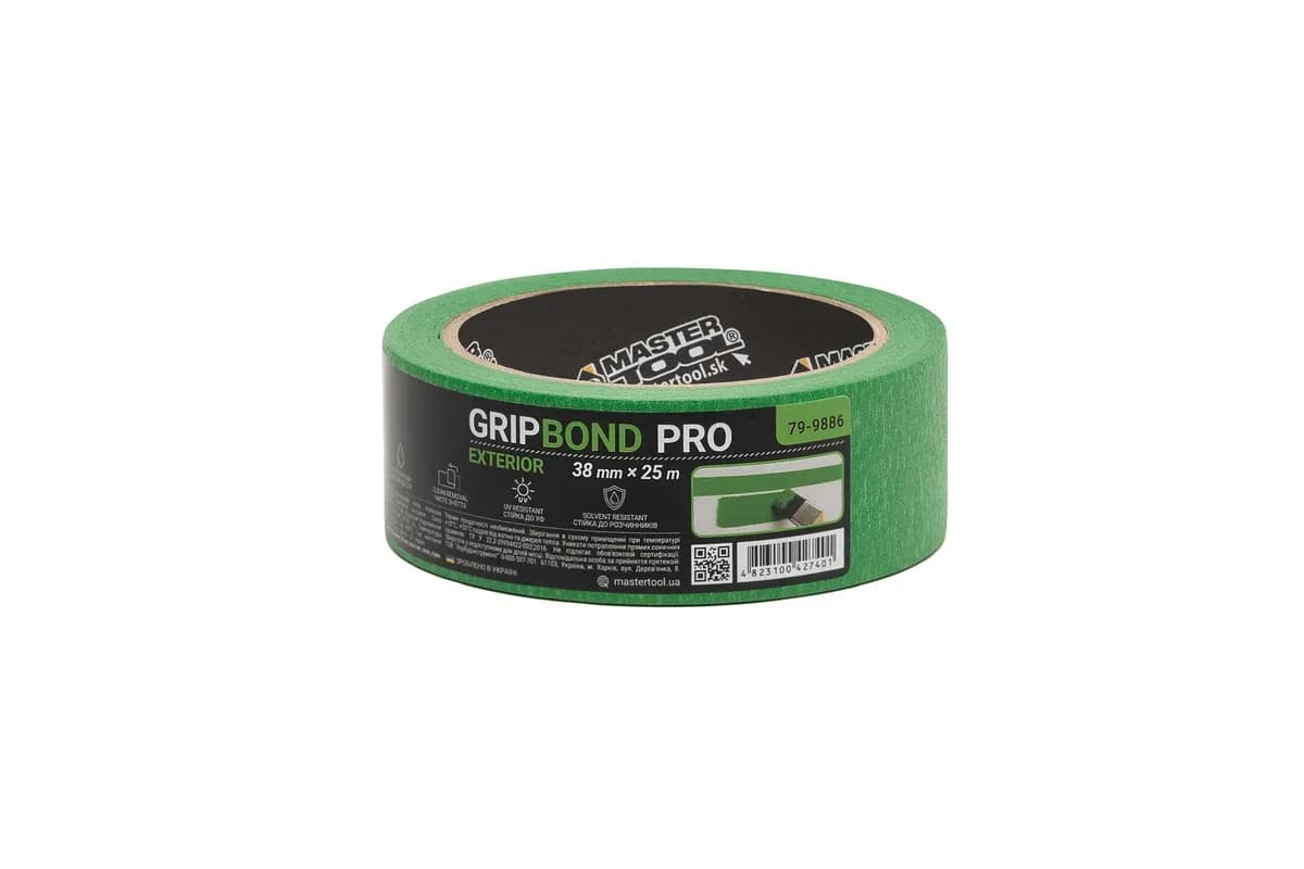Стрічка малярна для грубих робіт MASTERTOOL GripBond Pro Exterior 38 мм×25 м зелена 79-9886 - зображення 1
