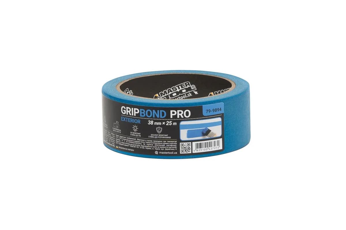 Стрічка малярна для фасадних робіт MASTERTOOL GripBond Pro Exterior 38 мм×25 м синя 79-9894