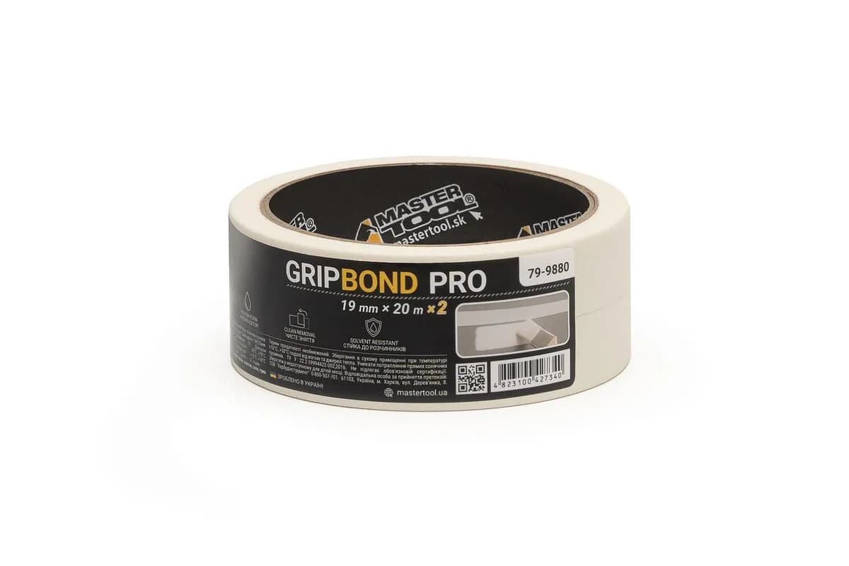 Стрічка малярна універсальна MASTERTOOL GripBond Pro 19 мм×20 м 2 шт біла 79-9880