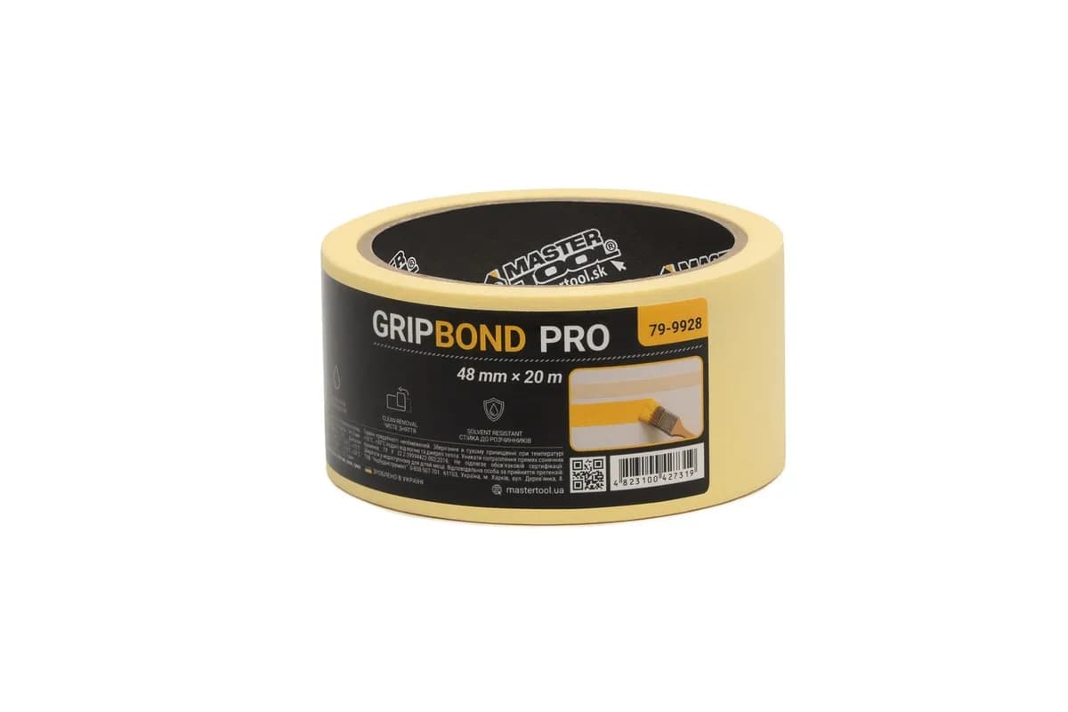 Стрічка малярна універсальна MASTERTOOL GripBond Pro 48 мм×20 м жовта 79-9928 - зображення 1