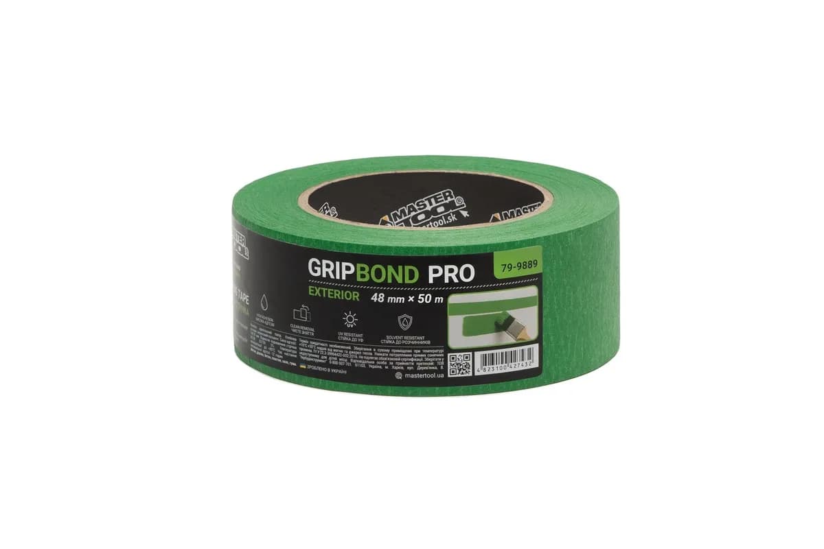 Стрічка малярна для грубих робіт MASTERTOOL GripBond Pro Exterior 48 мм×50 м зелена 79-9889 - зображення 1