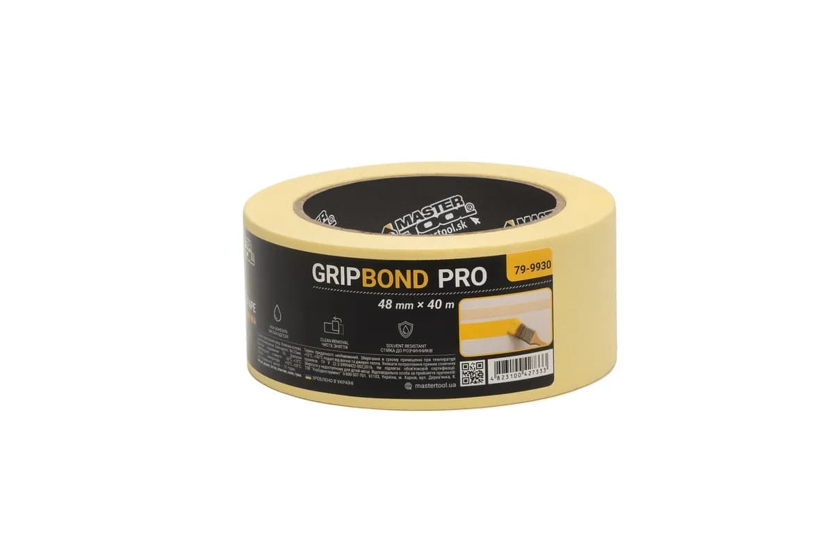 Стрічка малярна універсальна MASTERTOOL GripBond Pro 48 мм×40 м жовта 79-9930