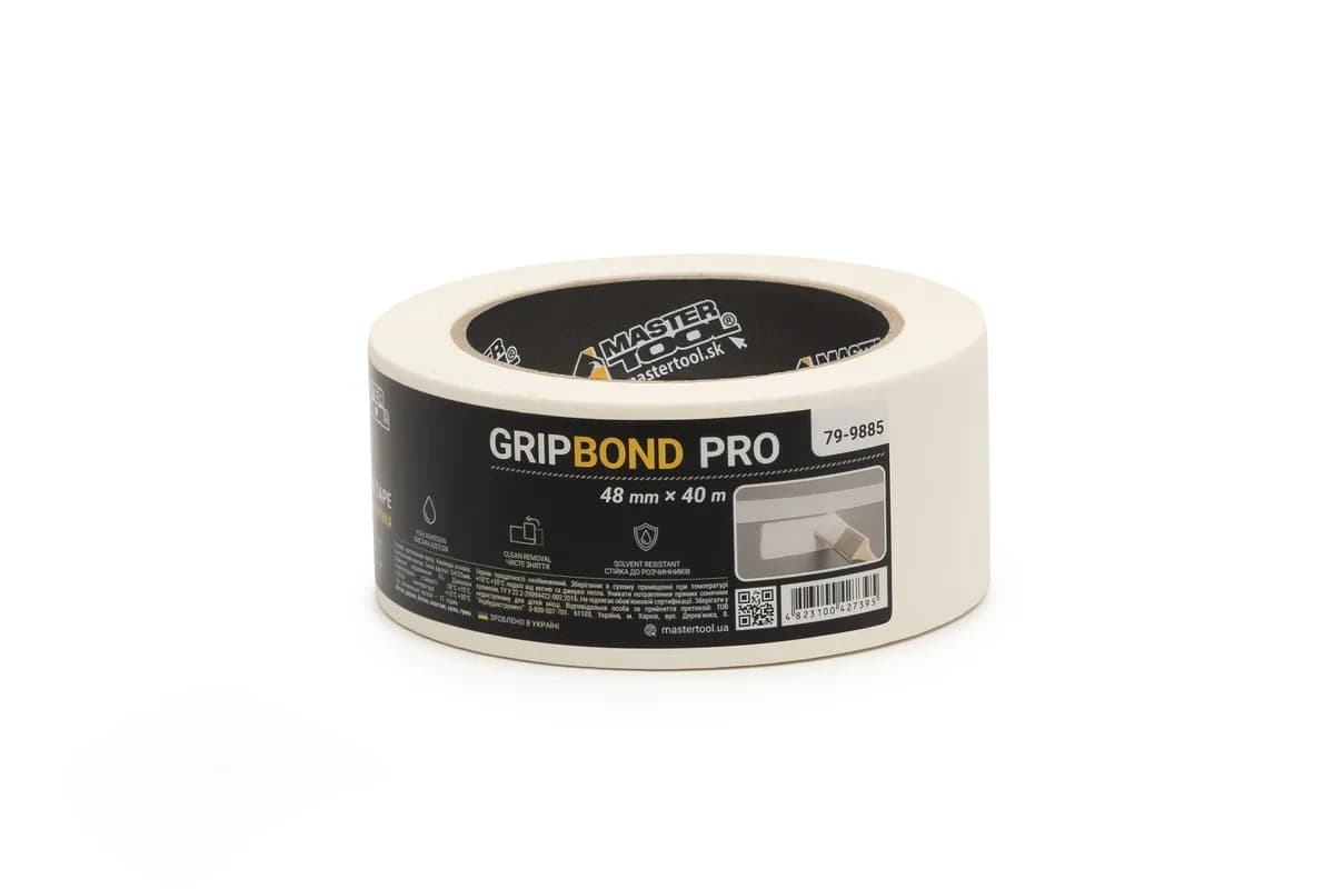 Стрічка малярна універсальна MASTERTOOL GripBond Pro 48 мм×40 м біла 79-9885